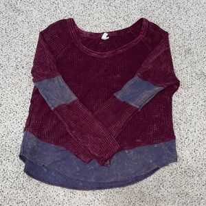 Free People Burgundy Long Sleeve Top